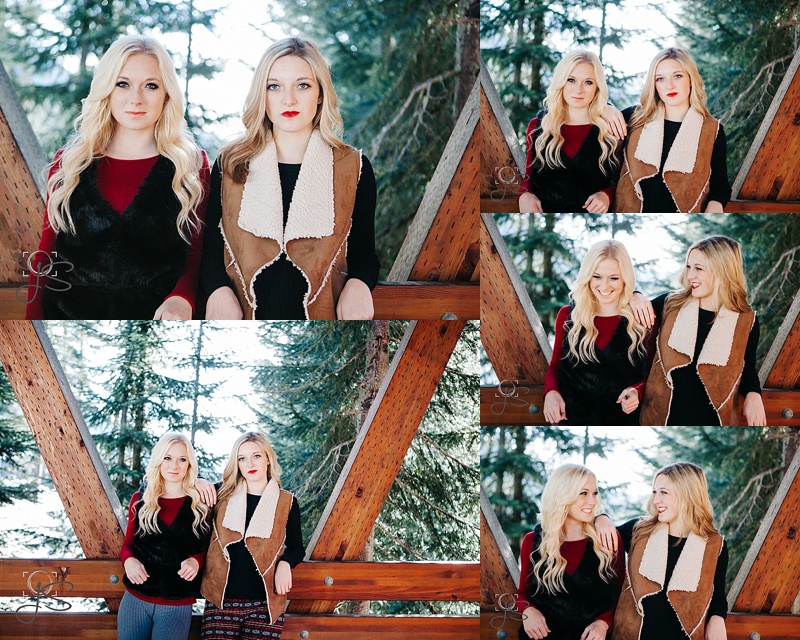beautiful sisters snow shoot and formal wear snow shoot at Alpental at Snoqualmie Pass