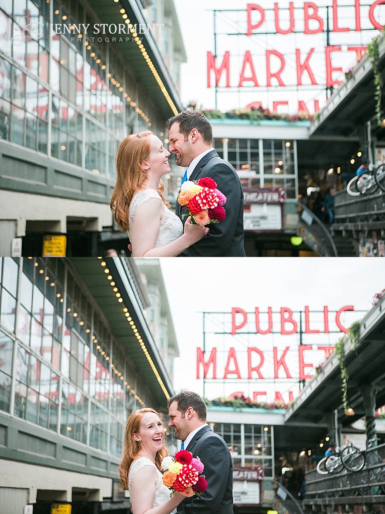 Pike Place Market wedding photos, Downtown Seattle destination wedding at the Seattle Municipal Courthouse wedding by Jenny Storment Photography a Seattle Wedding Photographer