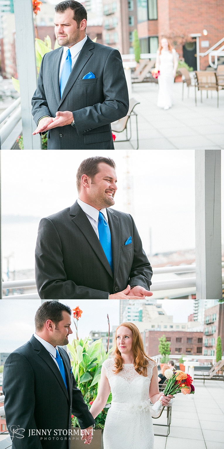 Inn at the market rooftop photos, Downtown Seattle destination wedding at the Seattle Municipal Courthouse wedding by Jenny Storment Photography a Seattle Wedding Photographer