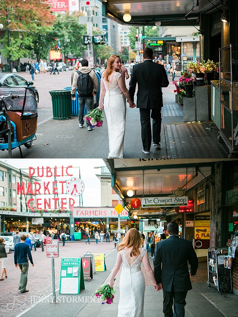 Pike Place Market wedding photos, Downtown Seattle destination wedding at the Seattle Municipal Courthouse wedding by Jenny Storment Photography a Seattle Wedding Photographer