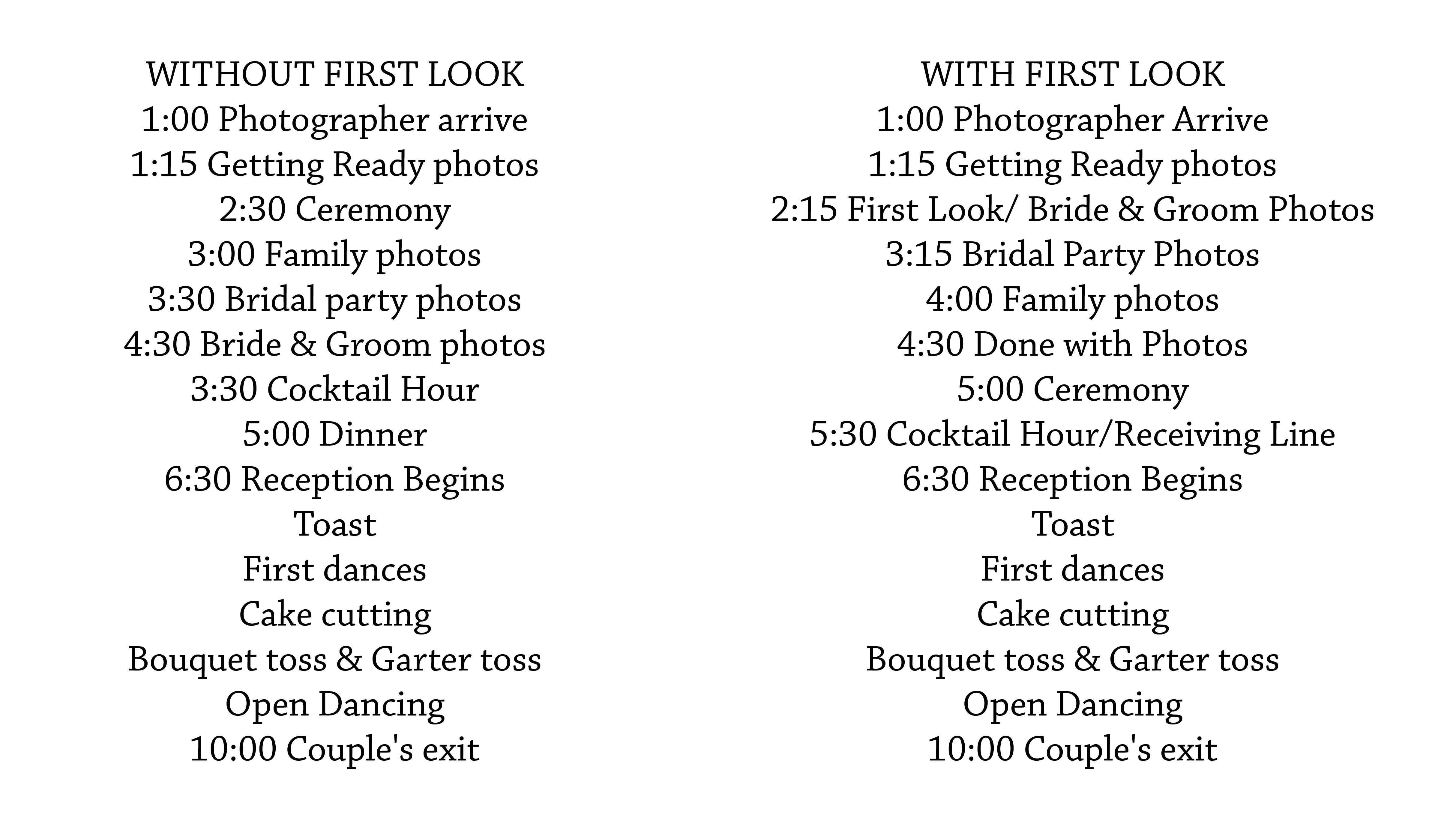 8 Hour wedding timeline example